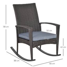 OUTSUNNY Garden Rattan Rocking Chair, Bistro Recliner Rocker Furniture Seater in Grey - thumbnail 3