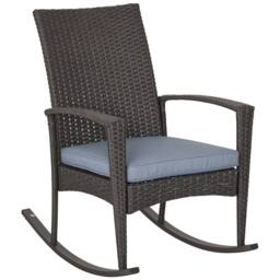 OUTSUNNY Garden Rattan Rocking Chair, Bistro Recliner Rocker Furniture Seater in Grey - thumbnail 2