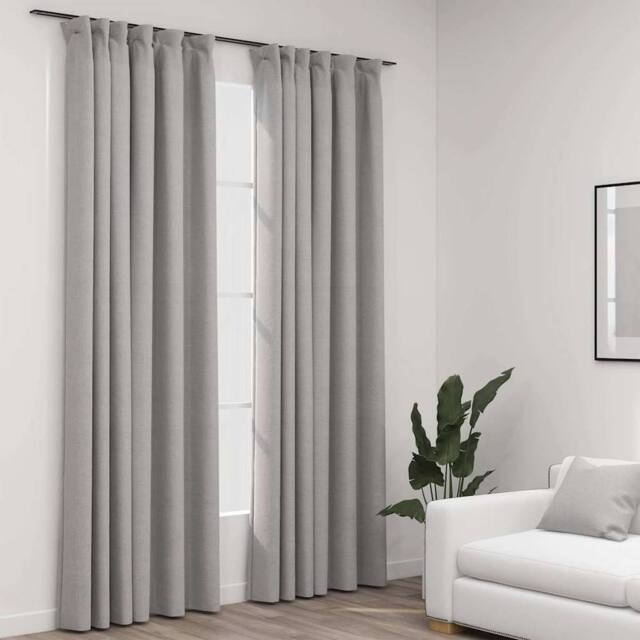 Berkfield Home Linen-Look Blackout Curtains with Hooks 2 pcs Grey 140x225 cm - image 1