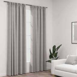 Berkfield Home Linen-Look Blackout Curtains with Hooks 2 pcs Grey 140x225 cm