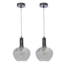 First Choice Lighting Set of 2 Bradson - Clear Swirl Glass Chrome Deco Pendant Fittings - thumbnail 1
