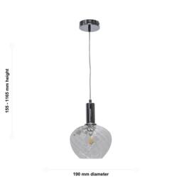 First Choice Lighting Set of 2 Bradson - Clear Swirl Glass Chrome Deco Pendant Fittings - thumbnail 6