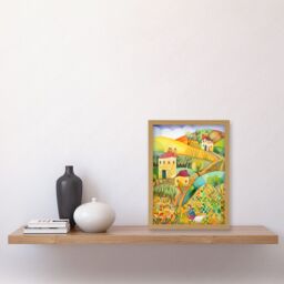 Artery8 Countryside Farming Folk Art Watercolour Painting Artwork Framed Wall Art Print A4 in Light Oak - thumbnail 2