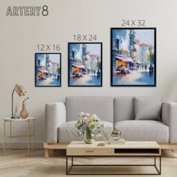 "Artery8 Cafe Street In Paris Framed Canvas Abstract Wall Art Print in Blue - Size: W12"" x H16""" - thumbnail 4