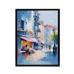 "Artery8 Cafe Street In Paris Framed Canvas Abstract Wall Art Print in Blue - Size: W12"" x H16""" - thumbnail 1