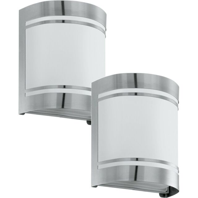 Loops 2 PACK IP44 Outdoor Wall Light Stainless Steel & Diffuser 40W E27 Porch Lamp in Metallics - image 1
