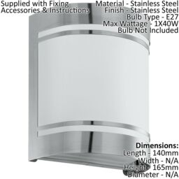 Loops 2 PACK IP44 Outdoor Wall Light Stainless Steel & Diffuser 40W E27 Porch Lamp in Metallics - thumbnail 2