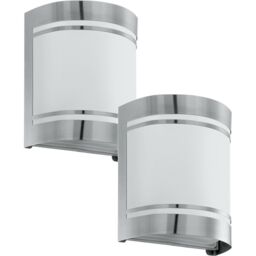 Loops 2 PACK IP44 Outdoor Wall Light Stainless Steel & Diffuser 40W E27 Porch Lamp in Metallics