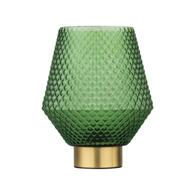 First Choice Lighting Porter - Battery Operated Satin Brass Lamp with Green Textured Glass in Gold - image 1