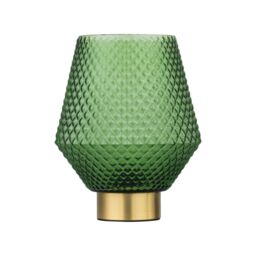 First Choice Lighting Porter - Battery Operated Satin Brass Lamp with Green Textured Glass in Gold