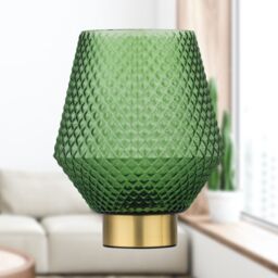 First Choice Lighting Porter - Battery Operated Satin Brass Lamp with Green Textured Glass in Gold - thumbnail 6
