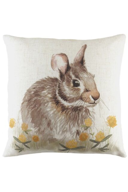 Evans Lichfield Woodland Hare Watercolour Hand-Painted Cushion in White - Size: 43 cm x 43 cm - image 1