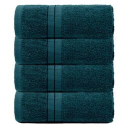 OHS 4 Pack of 100% Cotton Bathroom Hand Towel in Teal