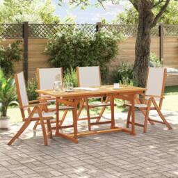 Berkfield Home 5 Piece Garden Dining Set Solid Wood Acacia & Textilene in Brown - thumbnail 1