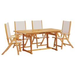 Berkfield Home 5 Piece Garden Dining Set Solid Wood Acacia & Textilene in Brown - thumbnail 2