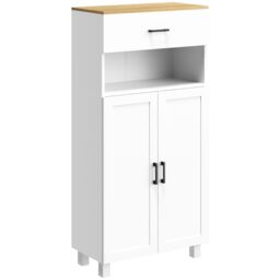 HOMCOM Freestanding Kitchen Storage Cabinet with Cupboard, Drawer in White - thumbnail 2