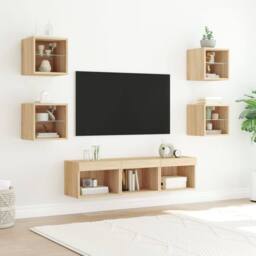 Berkfield Home 7 Piece TV Wall Units with LED Sonoma Oak Engineered Wood in Tan - thumbnail 3