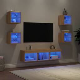 Berkfield Home 7 Piece TV Wall Units with LED Sonoma Oak Engineered Wood in Tan - thumbnail 2