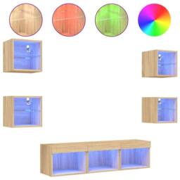 Berkfield Home 7 Piece TV Wall Units with LED Sonoma Oak Engineered Wood in Tan - thumbnail 1