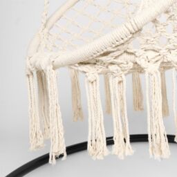 OHS Macrame Hanging Chair Outdoor Swing Garden Hammock Rope Tassels in Cream - thumbnail 6