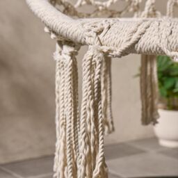 OHS Macrame Hanging Chair Outdoor Swing Garden Hammock Rope Tassels in Cream - thumbnail 4