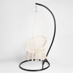 OHS Macrame Hanging Chair Outdoor Swing Garden Hammock Rope Tassels in Cream - thumbnail 5