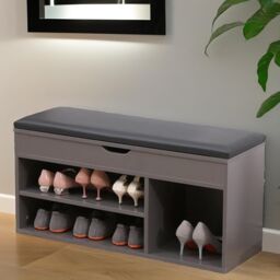 Pirlo Plush Shoe Storage Bench 60CM in Grey - thumbnail 3
