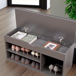 Pirlo Plush Shoe Storage Bench 60CM in Grey - thumbnail 2