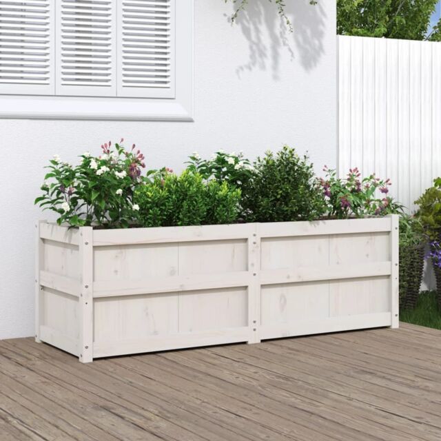 Berkfield Home Garden Planter White 150x50x50 cm Solid Wood Pine - Size: 150 x 50 x 50 cm