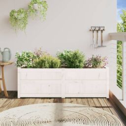 Berkfield Home Garden Planter White 150x50x50 cm Solid Wood Pine - Size: 150 x 50 x 50 cm - thumbnail 3