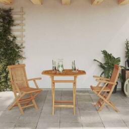 Berkfield Home 3 Piece Folding Garden Bistro Set Solid Wood Acacia in Beige - thumbnail 4