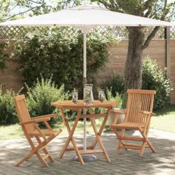 Berkfield Home 3 Piece Folding Garden Bistro Set Solid Wood Acacia in Beige - thumbnail 2