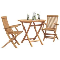 Berkfield Home 3 Piece Folding Garden Bistro Set Solid Wood Acacia in Beige - thumbnail 3