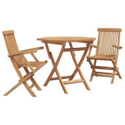Berkfield Home 3 Piece Folding Garden Bistro Set Solid Wood Acacia in Beige - thumbnail 1