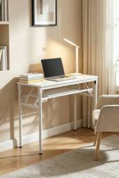Living and Home Foldable 100 x 40cm 2-tier Office Desk with Adjustable Foot Pads in White - Size: 100 x 40 cm