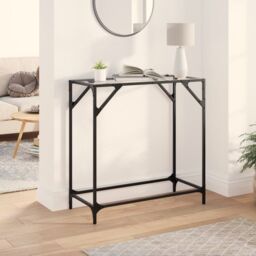 Berkfield Home Console Table with Transparent Glass Top 80x35x81 cm Steel in Brown - Size: 80 x 35 x 81 cm - thumbnail 1