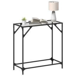 Berkfield Home Console Table with Transparent Glass Top 80x35x81 cm Steel in Brown - Size: 80 x 35 x 81 cm - thumbnail 3