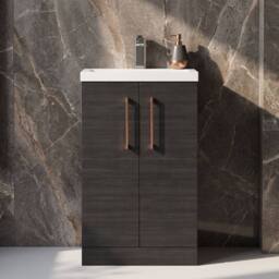 Balterley Bathroom Vanity Basin Unit, Copper Handles, 500mm, Wood Black - thumbnail 4
