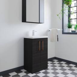 Balterley Bathroom Vanity Basin Unit, Copper Handles, 500mm, Wood Black - thumbnail 3