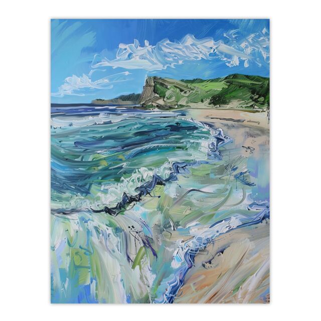 "Artery8 Scarborough North Bay Abstract Coastal Landscape Wall Art Print in Blue - Size: W24"" x H32""" - image 1