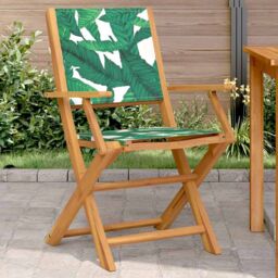 Berkfield Home Garden Chairs 2 pcs Leaf Pattern Solid Wood Acacia & Fabric in Green