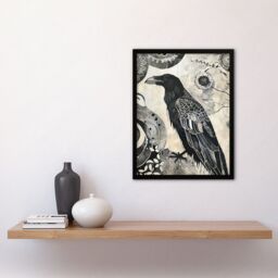 "Artery8 Black Raven Bird Painting Magic Gothic Symbolic Framed Art Print - Size: W12"" x H16""" - thumbnail 4