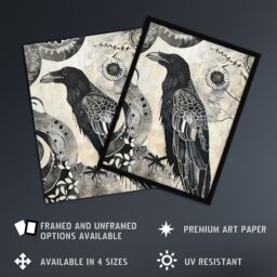 "Artery8 Black Raven Bird Painting Magic Gothic Symbolic Framed Art Print - Size: W12"" x H16""" - thumbnail 2