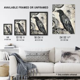 "Artery8 Black Raven Bird Painting Magic Gothic Symbolic Framed Art Print - Size: W12"" x H16""" - thumbnail 3