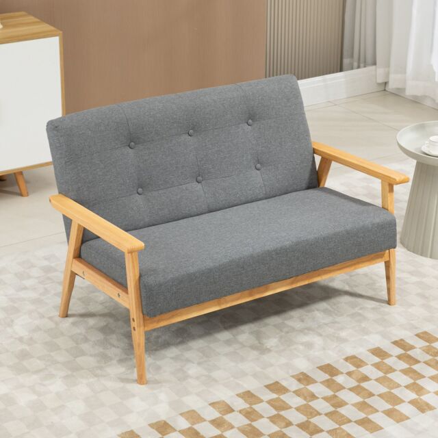 HOMCOM Modern 3-Seater Sofa Upholstery Couch with Rubber Wood Legs in Dark Grey - image 1