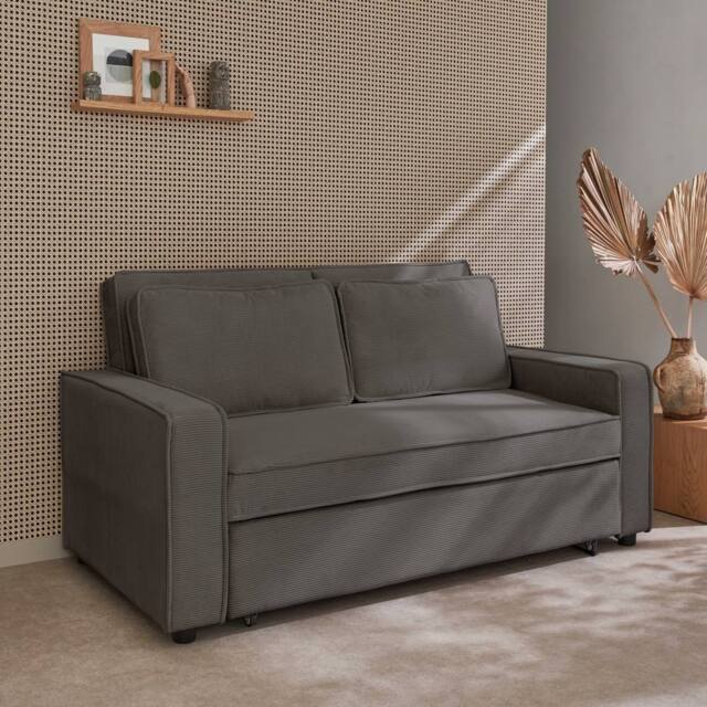 sweeek 2-seater Corduroy Sofa Bed in Grey - image 1