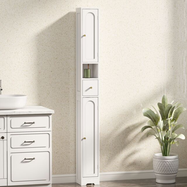 HOMCOM 20cm Slim Bathroom Storage Cabinet with Adjustable Shelves White - image 1