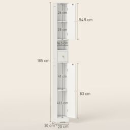 HOMCOM 20cm Slim Bathroom Storage Cabinet with Adjustable Shelves White - thumbnail 3