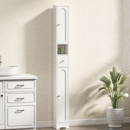 HOMCOM 20cm Slim Bathroom Storage Cabinet with Adjustable Shelves White - thumbnail 1