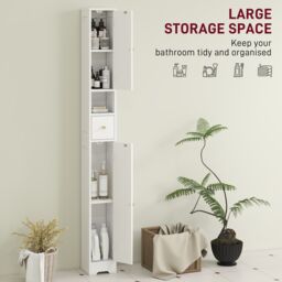 HOMCOM 20cm Slim Bathroom Storage Cabinet with Adjustable Shelves White - thumbnail 4